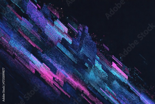 Abstract digital art; dynamic, vibrant streaks of neon color.  Dark background