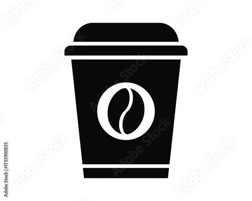 Minimalist black and white vector icon of a coffee cup with coffee bean symbol for eps file downloads silhouette vector illustration white background