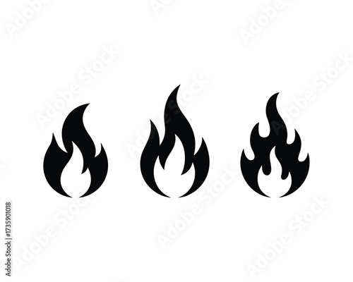 Minimalist black and white flame icons set scalable vector illustration for eps files silhouette vector illustration white background