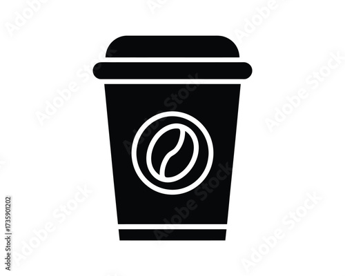 Minimalist black and white vector illustration of a coffee cup with bean icon scalable eps graphics silhouette vector illustration white background
