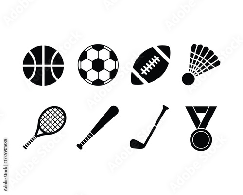 Set of black and white sports icons scalable vector graphics for eps files general platform silhouette vector illustration white background