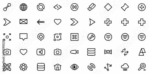 Vector a collection of various interface icons including arrows, heart, camera, database, and other symbols shown