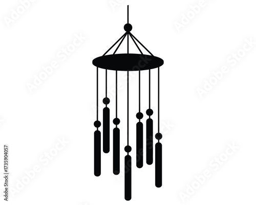 Elegant silhouette vector illustration of a hanging wind chime for decorative and commercial use silhouette vector illustration white background