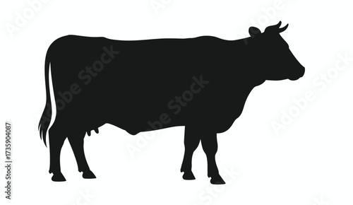 Black silhouette vector illustration of a standing cow farm animal scalable graphic for eps files silhouette vector illustration white background
