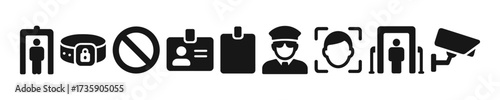 Airport security tools vector filled icon set