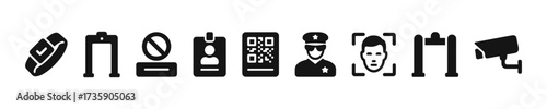Airport security items vector filled icon set