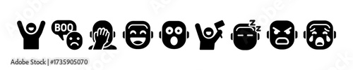 Negative emotions face vector avatar filled icon set