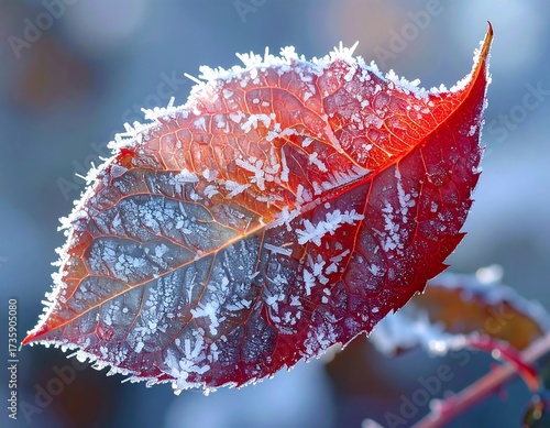 Frozen leaf, frost, vibrant color