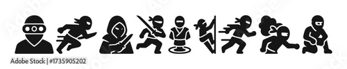 Ninja warrior vector filled icon set