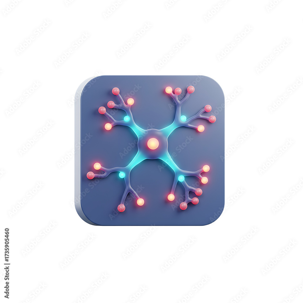 Fototapeta premium Glowing Neuron Cell Structure on Rounded Square with Soft Lighting