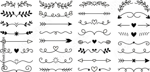 Set of Decorative Dividers and Borders Vector Elements for Design