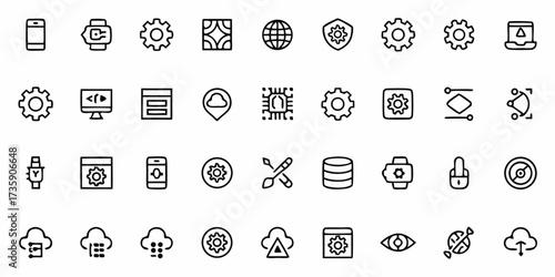Vector a collection of various interface and development icons including cloud settings and mobile devices icons set
