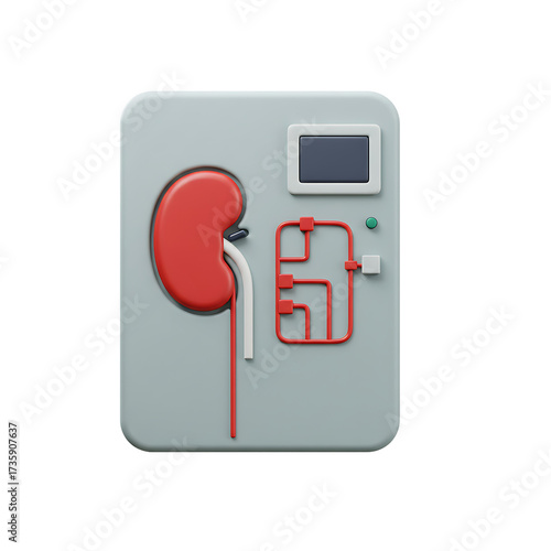 Red Kidney on Gray Medical Device with Red Tubing and Monitor