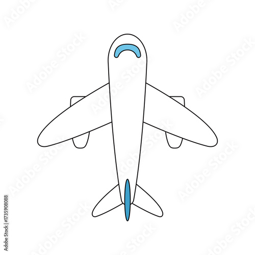 真上から見た飛行機のシンプルな主線あり/輪郭線のイラスト