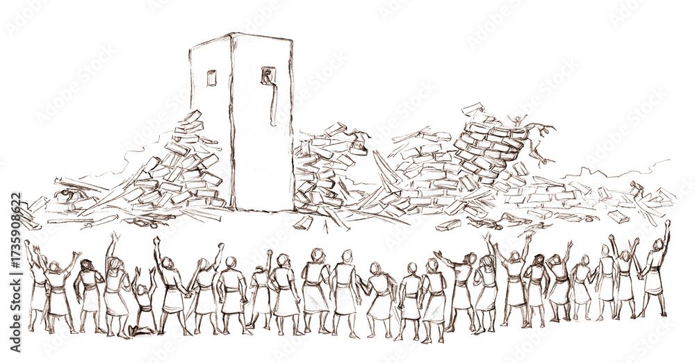 Obraz premium Pencil drawing. The Fall of the Walls of Jericho