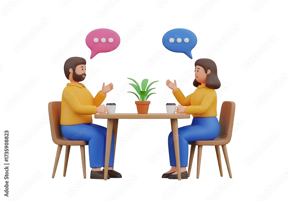 Fototapeta premium 3d cartoon people talking and discussing isolated on transparent background communication and conversation concept