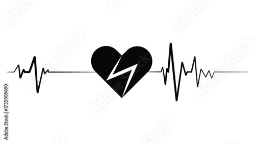 Heartbreak pulse, a striking black and white design conveying strong emotions of loss, pain, and vulnerability, ideal for mental health campaigns