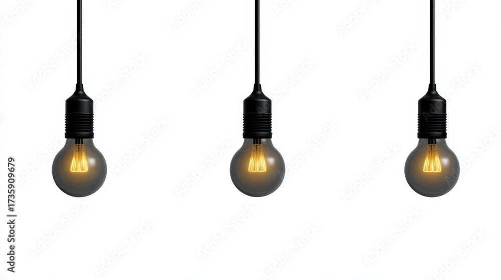 Naklejka premium Three light bulbs hanging from ceiling illuminated light bulbs suspended from ceiling creating glow and atmosphere