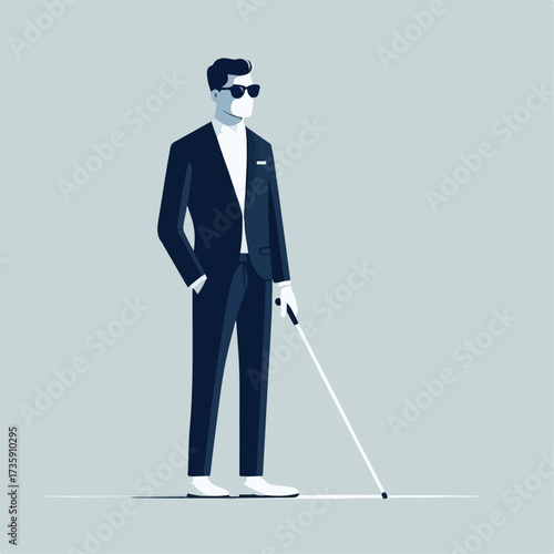 illustration of a blind person wearing glasses