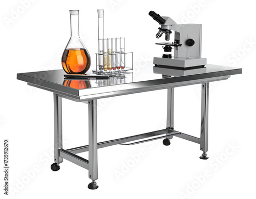  Modern Stainless Steel Lab Folding Table with Scientific Equipment, PNG