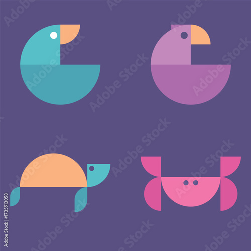Minimalist Geometric Animal Collection Illustration