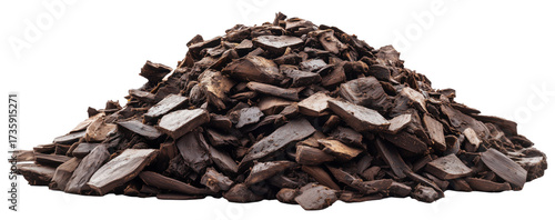 Organic compost in the form of wood shavings, isolated on a transparent background.