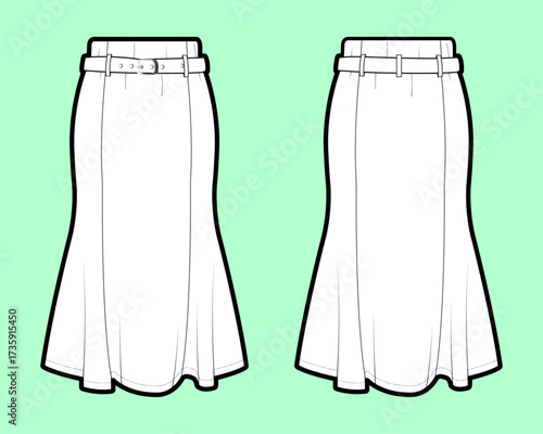 Graceful Fishtail Skirt: Fashion Flat Sketch Template