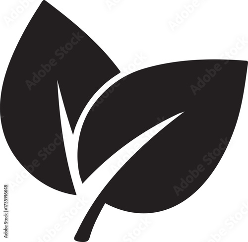 Silhouette two overlapping leaves icon, elegant vector design for nature, eco, and organic themes.