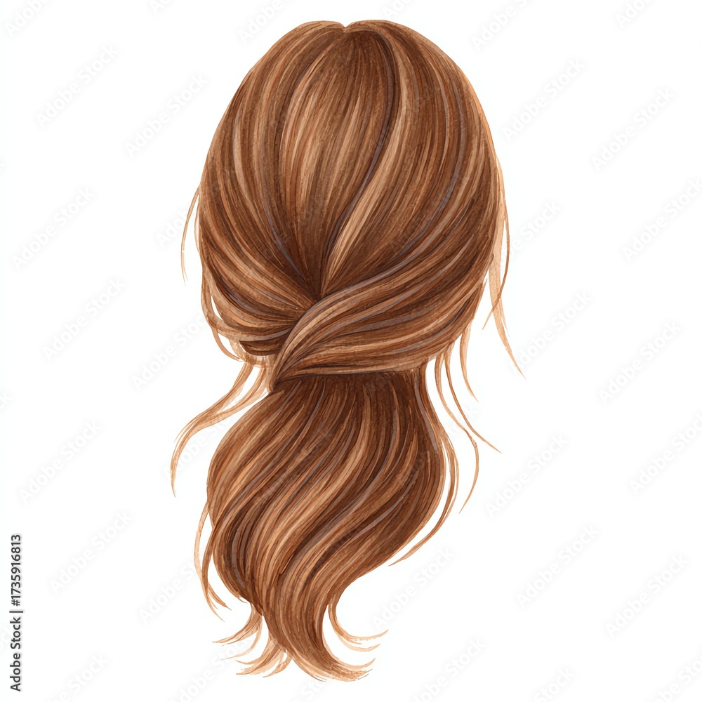 Obraz premium a detailed illustration of a woman's elegant hairstyle, showcasing the beauty of flowing hair with intricate twists and textures
