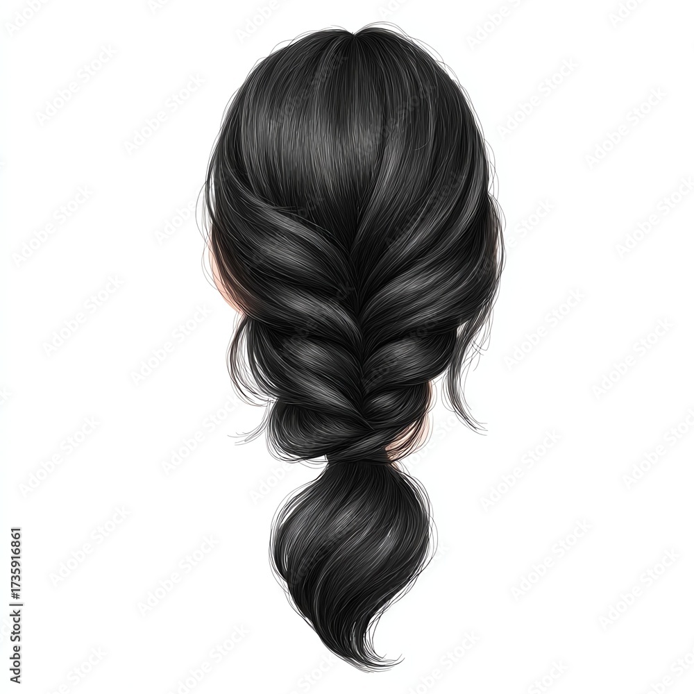 Fototapeta premium A person with beautiful black hair is braided in a fishtail style