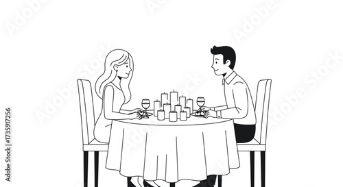 Couple Enjoying Romantic Dinner at Table with Wine and Candles.