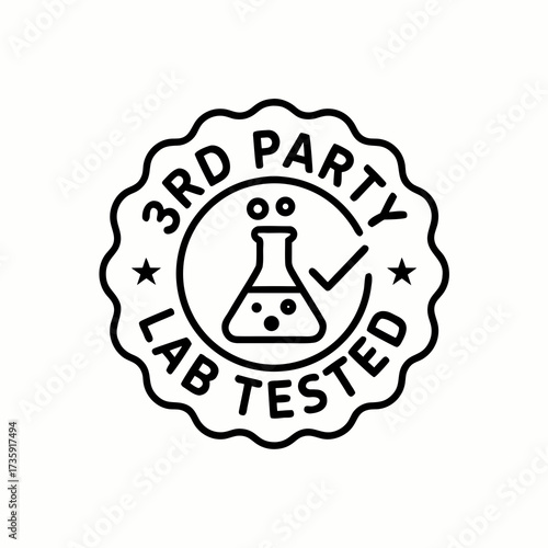 3rd Party Lab Tested Black Line Wavy Round Stamp Vector - Independent Quality Control and Verification Badge