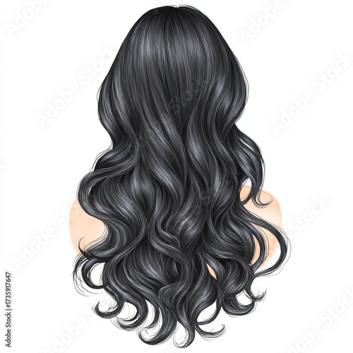 A woman with long, dark, flowing hair, viewed from the back