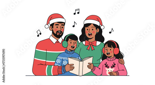 Happy Family Singing Christmas Carols Together in Festive Sweaters.
