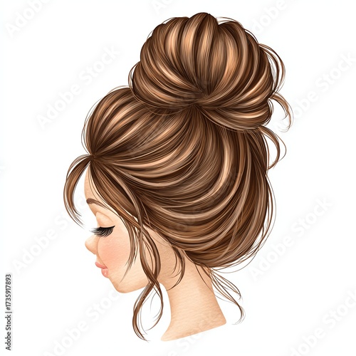 a beautiful woman in profile with an elegant hair bun