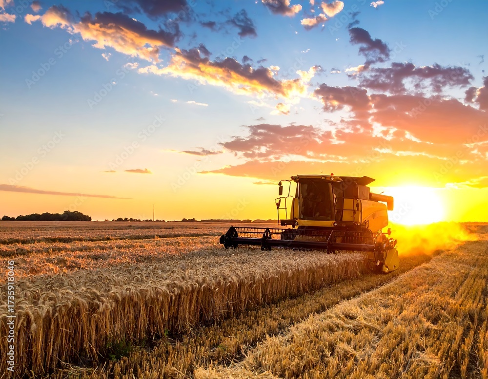 Fototapeta premium Harvester at sunset