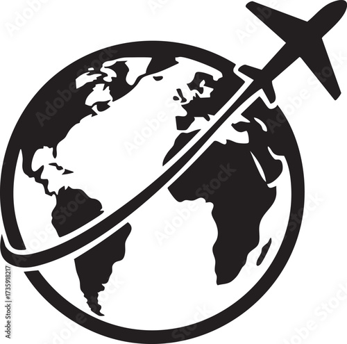 Globe with Airplane Orbit silhouette vector