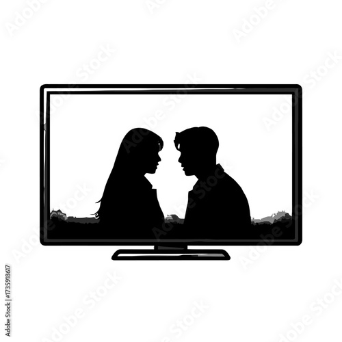 Silhouette couple looking at each other on television screen