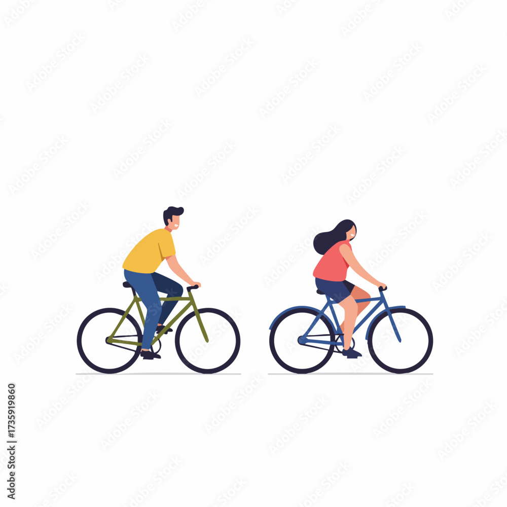 Fototapeta premium Flat Illustration Couple Riding Bicycle Enjoying Outdoor Activity Together