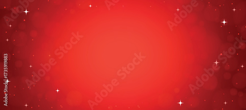 Festive red Christmas background with bokeh lights and sparkling stars for holiday-themed designs.