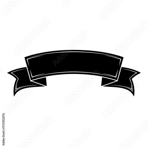 Black ribbon banner silhouette isolated on white background