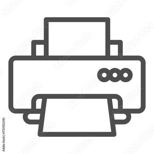 Inkjet printer with buttons and paper line icon, cyber monday concept. Vector graphics. Printer with tray paper, device sign on white background, outline style icon for mobile or web design.