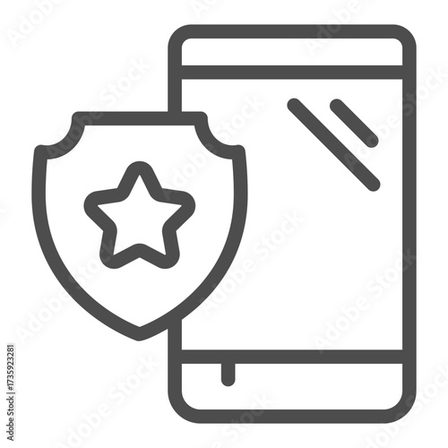 Smartphone of the year mark line icon, cyber monday concept. Vector graphics. Gadget and star on emblem, best choice sign on white background, outline style icon for mobile or web design.
