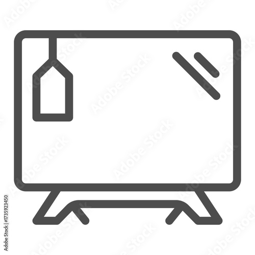 Widescreen TV display from stock line icon, cyber monday concept. Vector graphics. Monitor with price tag, technology sign on white background, outline style icon for mobile or web design.