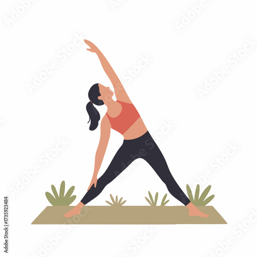 Tableau sur toile Flat Design Woman Performing Triangle Pose Yoga Asana Illustration