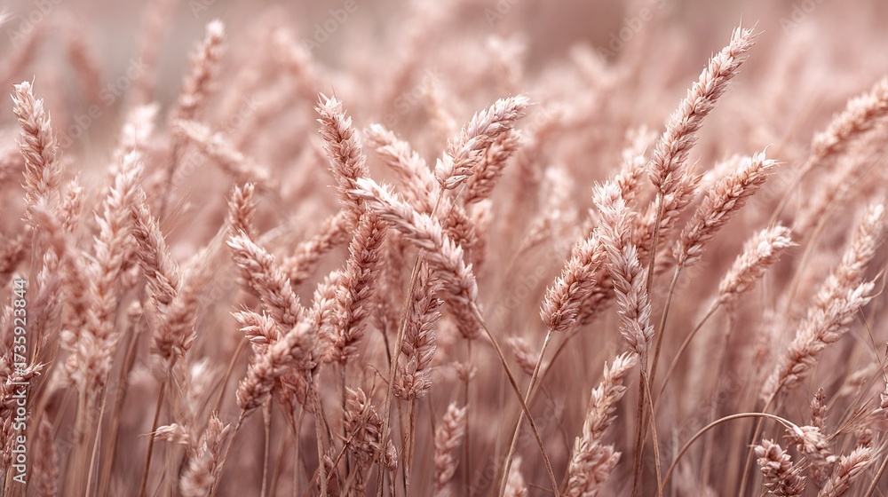 Fototapeta premium A sharp image capturing a field of green grass adorned with vibrant pink blossoms in the foreground, and an out-of-focus sky above