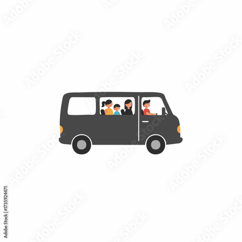 Flat Style Family Trip in Minivan Vehicle Illustration Transportation Icon