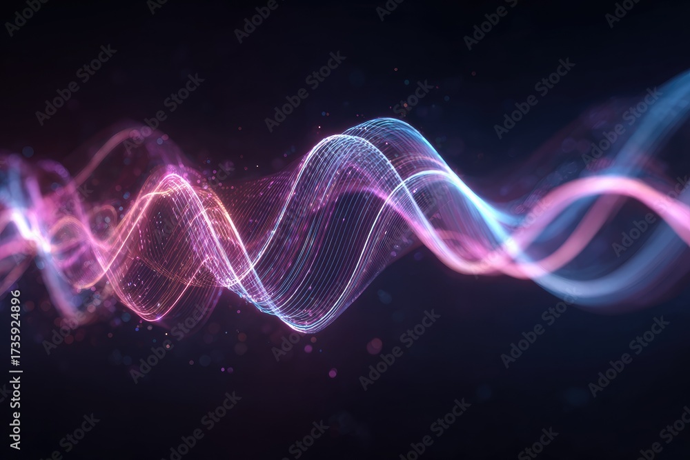 Fototapeta premium Abstract depiction of dynamic, colorful energy waves flowing against a dark background