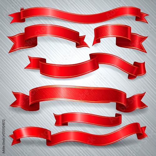 Set of red ribbon banners with subtle shading