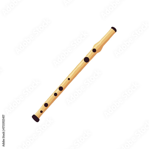 Simple wooden recorder, flat cartoon icon, brown and black, classical music instrument concept